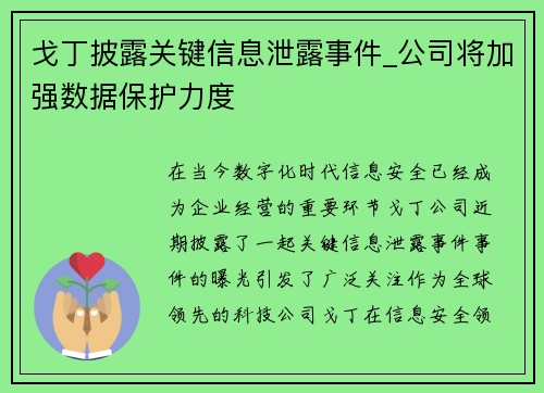 戈丁披露关键信息泄露事件_公司将加强数据保护力度